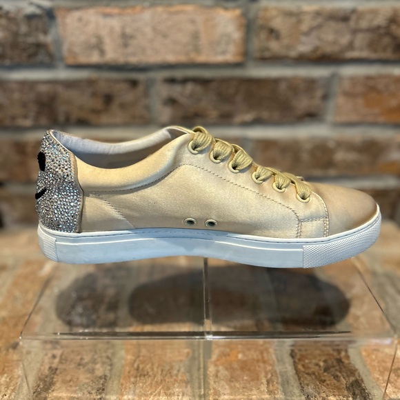 Lola Cruz Wink Gold Satin Sneakers & Crystals - Picture 9 of 11